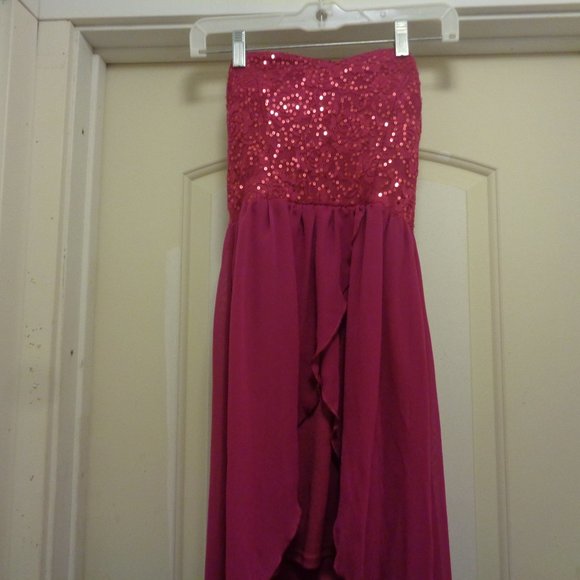 CLUBWEAR LIGHT BURGANDY BLING STRAPLESS HIGH LOW DRESS 2 /4 - Picture 3 of 8